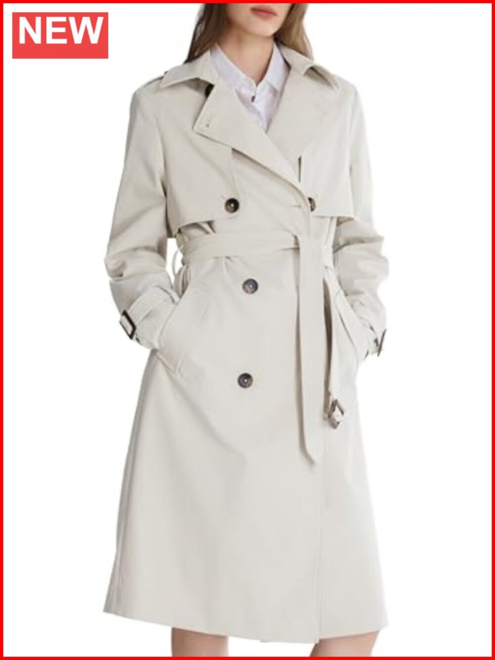 3/4 Length Double Breasted Trench Coat with Belt
